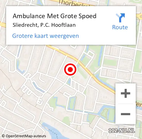 Locatie op kaart van de 112 melding: Ambulance Met Grote Spoed Naar Sliedrecht, P.C. Hooftlaan op 28 februari 2024 13:26