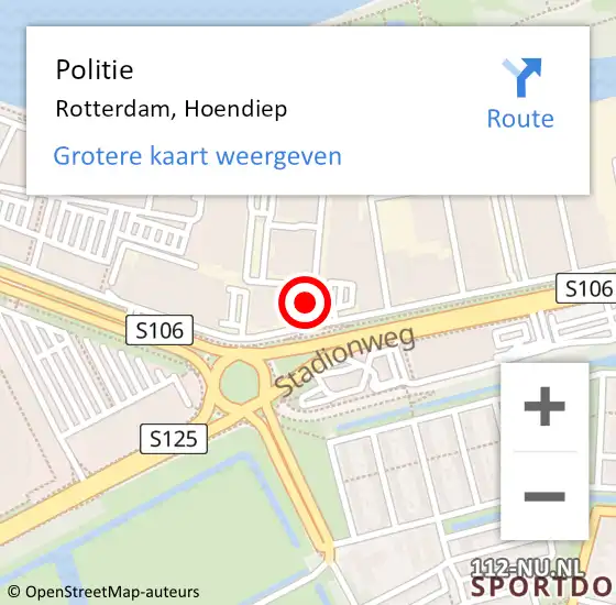 Locatie op kaart van de 112 melding: Politie Rotterdam, Hoendiep op 28 februari 2024 13:36