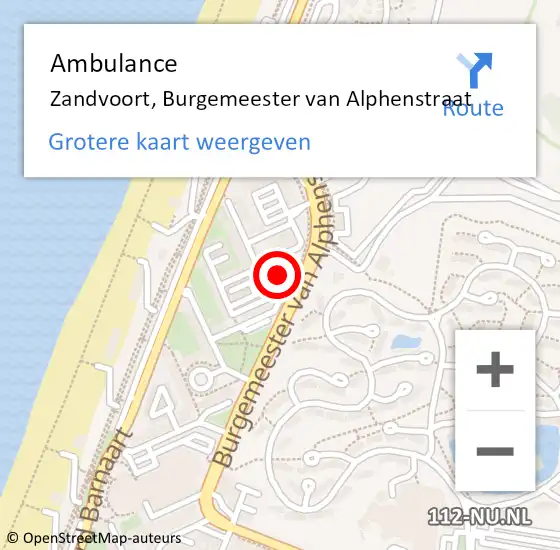 Locatie op kaart van de 112 melding: Ambulance Zandvoort, Burgemeester van Alphenstraat op 28 februari 2024 13:51