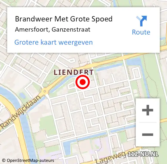 Locatie op kaart van de 112 melding: Brandweer Met Grote Spoed Naar Amersfoort, Ganzenstraat op 28 februari 2024 14:03