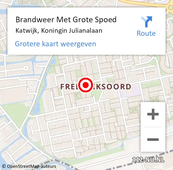 Locatie op kaart van de 112 melding: Brandweer Met Grote Spoed Naar Rijnsburg, Koningin Julianalaan op 28 februari 2024 14:06