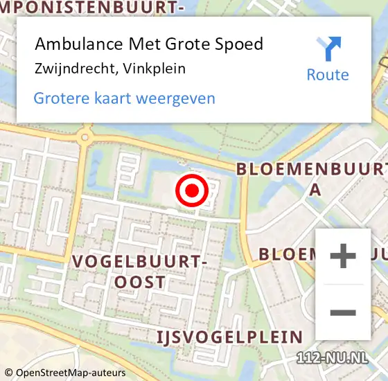 Locatie op kaart van de 112 melding: Ambulance Met Grote Spoed Naar Zwijndrecht, Vinkplein op 28 februari 2024 14:48