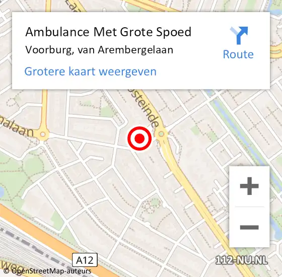 Locatie op kaart van de 112 melding: Ambulance Met Grote Spoed Naar Voorburg, van Arembergelaan op 28 februari 2024 14:53