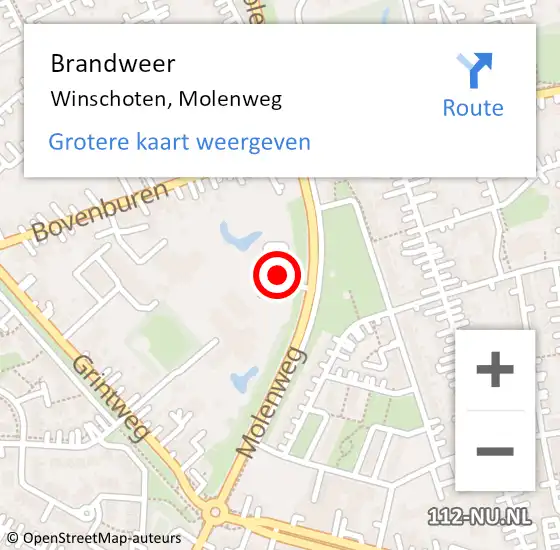 Locatie op kaart van de 112 melding: Brandweer Winschoten, Molenweg op 28 februari 2024 15:16
