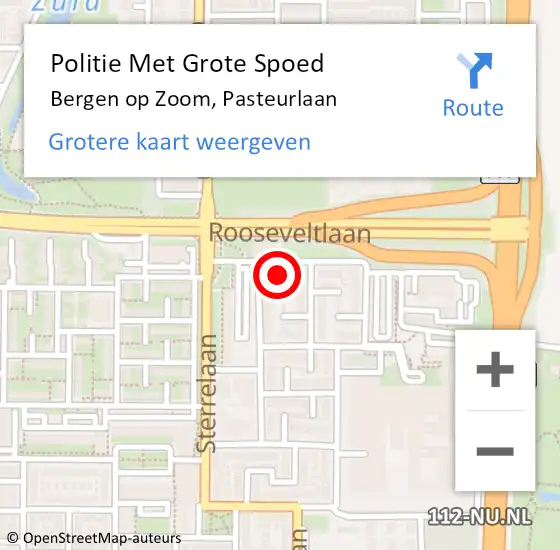 Locatie op kaart van de 112 melding: Politie Met Grote Spoed Naar Bergen op Zoom, Pasteurlaan op 28 februari 2024 15:27