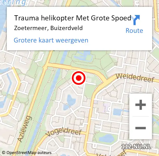 Locatie op kaart van de 112 melding: Trauma helikopter Met Grote Spoed Naar Zoetermeer, Buizerdveld op 28 februari 2024 15:31