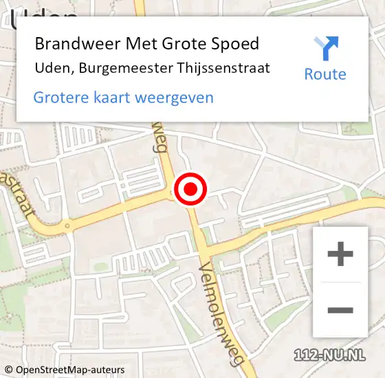 Locatie op kaart van de 112 melding: Brandweer Met Grote Spoed Naar Uden, Burgemeester Thijssenstraat op 28 februari 2024 15:37