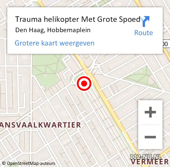 Locatie op kaart van de 112 melding: Trauma helikopter Met Grote Spoed Naar Den Haag, Hobbemaplein op 28 februari 2024 15:37