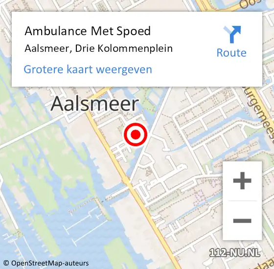 Locatie op kaart van de 112 melding: Ambulance Met Spoed Naar Aalsmeer, Drie Kolommenplein op 28 februari 2024 16:21
