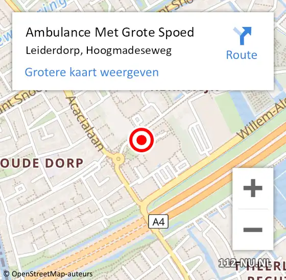 Locatie op kaart van de 112 melding: Ambulance Met Grote Spoed Naar Leiderdorp, Hoogmadeseweg op 28 februari 2024 16:35