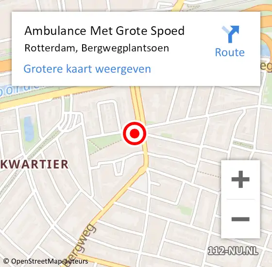 Locatie op kaart van de 112 melding: Ambulance Met Grote Spoed Naar Rotterdam, Bergwegplantsoen op 28 februari 2024 17:06