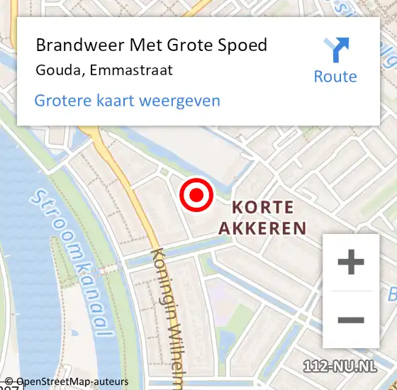 Locatie op kaart van de 112 melding: Brandweer Met Grote Spoed Naar Gouda, Emmastraat op 28 februari 2024 17:09