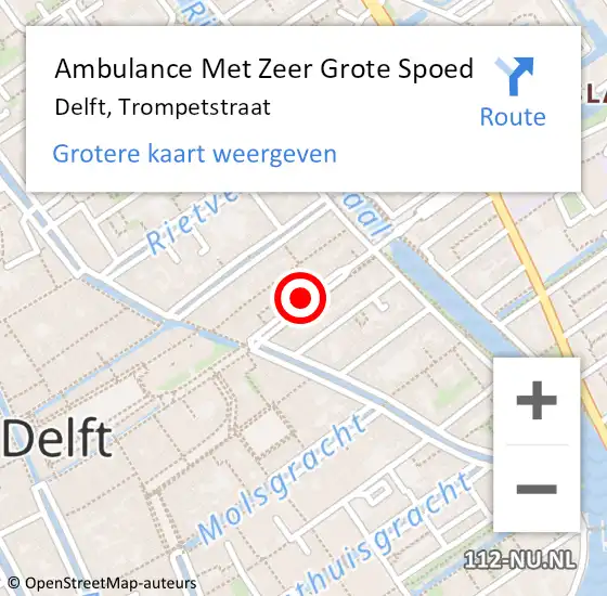 Locatie op kaart van de 112 melding: Ambulance Met Zeer Grote Spoed Naar Delft, Trompetstraat op 28 februari 2024 17:10