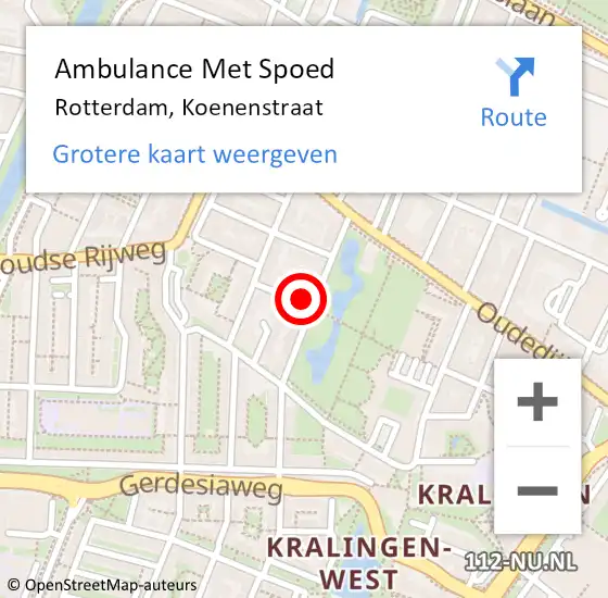 Locatie op kaart van de 112 melding: Ambulance Met Spoed Naar Rotterdam, Koenenstraat op 28 februari 2024 17:38