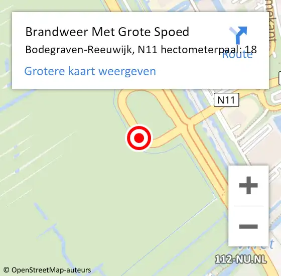 Locatie op kaart van de 112 melding: Brandweer Met Grote Spoed Naar Bodegraven-Reeuwijk, N11 hectometerpaal: 18 op 28 februari 2024 17:39