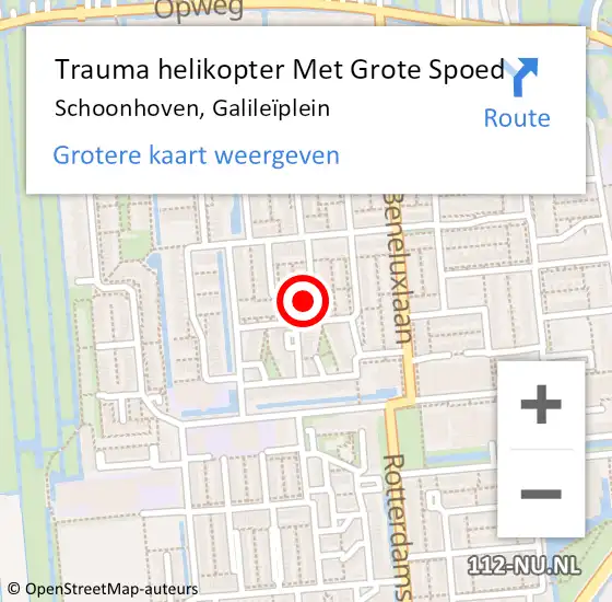 Locatie op kaart van de 112 melding: Trauma helikopter Met Grote Spoed Naar Schoonhoven, Galileïplein op 28 februari 2024 17:46
