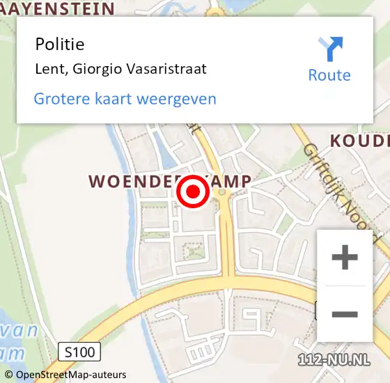 Locatie op kaart van de 112 melding: Politie Lent, Giorgio Vasaristraat op 28 februari 2024 17:54