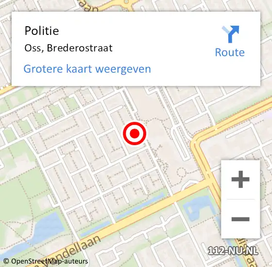 Locatie op kaart van de 112 melding: Politie Oss, Brederostraat op 28 februari 2024 18:41