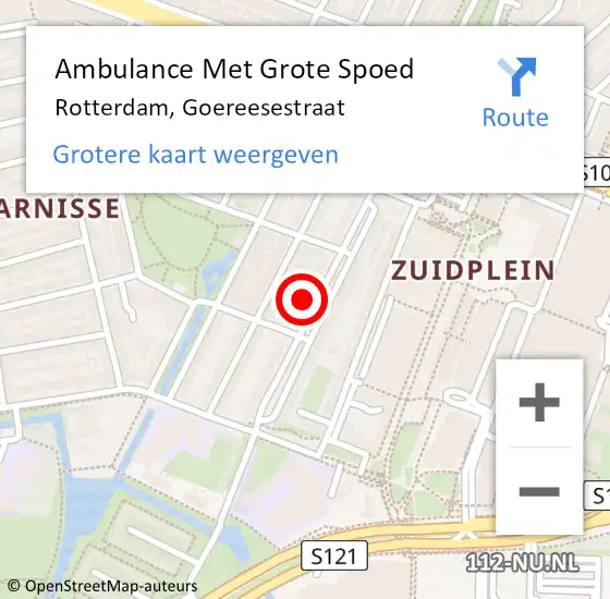 Locatie op kaart van de 112 melding: Ambulance Met Grote Spoed Naar Rotterdam, Goereesestraat op 28 februari 2024 19:14