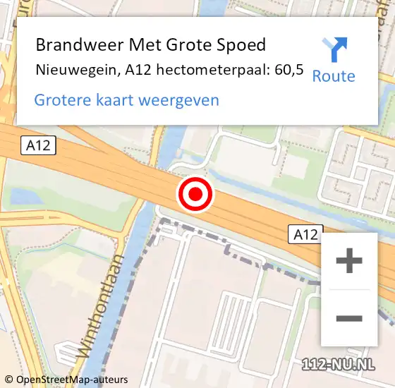 Locatie op kaart van de 112 melding: Brandweer Met Grote Spoed Naar Nieuwegein, A12 hectometerpaal: 60,5 op 28 februari 2024 19:15