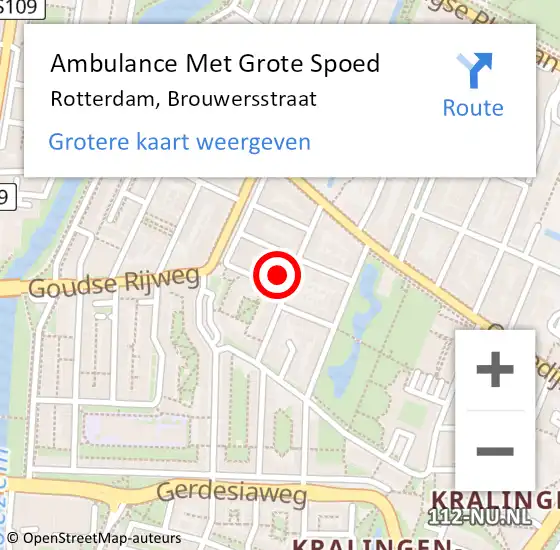 Locatie op kaart van de 112 melding: Ambulance Met Grote Spoed Naar Rotterdam, Brouwersstraat op 28 februari 2024 20:00