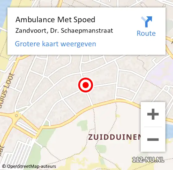 Locatie op kaart van de 112 melding: Ambulance Met Spoed Naar Zandvoort, Dr. Schaepmanstraat op 28 februari 2024 20:29