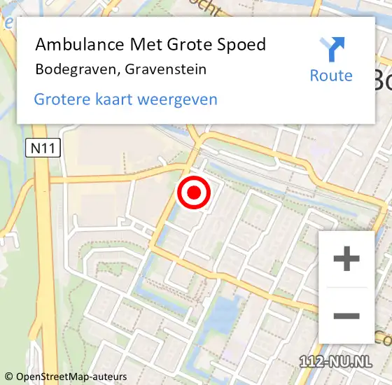 Locatie op kaart van de 112 melding: Ambulance Met Grote Spoed Naar Bodegraven, Gravenstein op 28 februari 2024 20:53