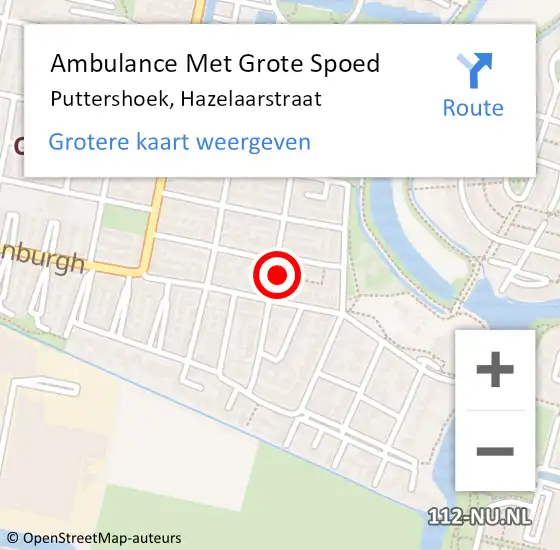 Locatie op kaart van de 112 melding: Ambulance Met Grote Spoed Naar Puttershoek, Hazelaarstraat op 28 februari 2024 21:10