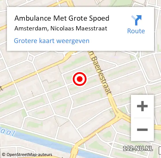 Locatie op kaart van de 112 melding: Ambulance Met Grote Spoed Naar Amsterdam, Nicolaas Maesstraat op 28 februari 2024 21:12