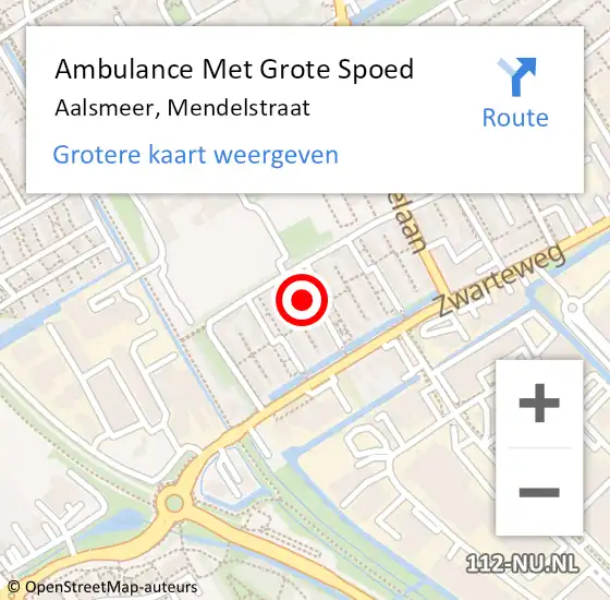 Locatie op kaart van de 112 melding: Ambulance Met Grote Spoed Naar Aalsmeer, Mendelstraat op 28 februari 2024 21:13