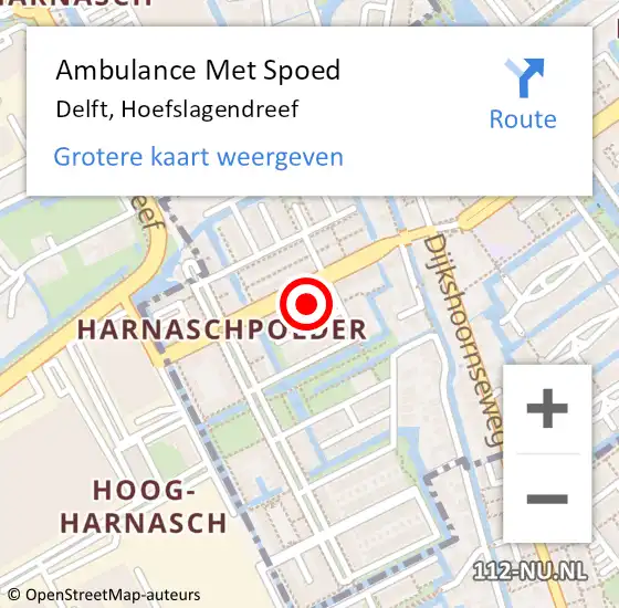 Locatie op kaart van de 112 melding: Ambulance Met Spoed Naar Delft, Hoefslagendreef op 28 februari 2024 21:52