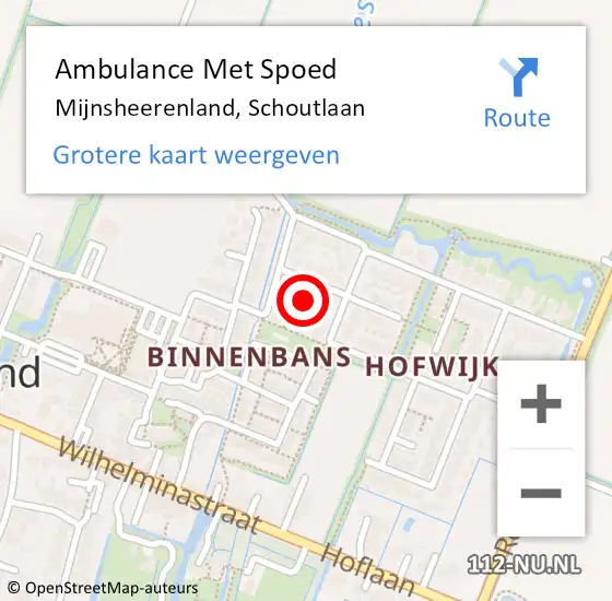 Locatie op kaart van de 112 melding: Ambulance Met Spoed Naar Mijnsheerenland, Schoutlaan op 28 februari 2024 21:53