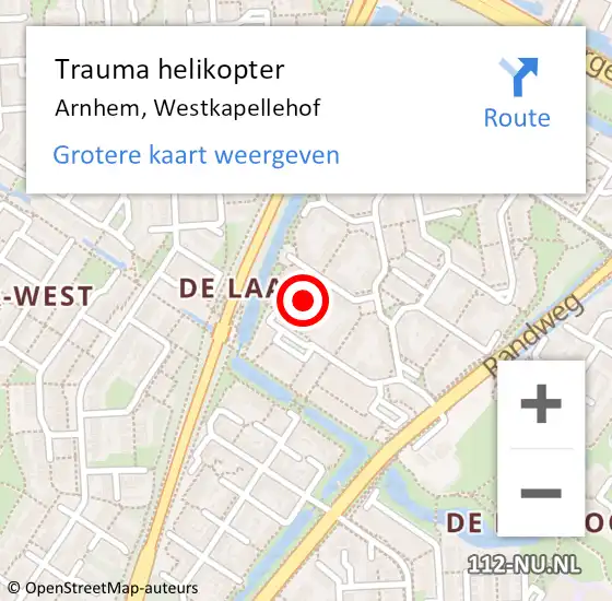 Locatie op kaart van de 112 melding: Trauma helikopter Arnhem, Westkapellehof op 28 februari 2024 22:23