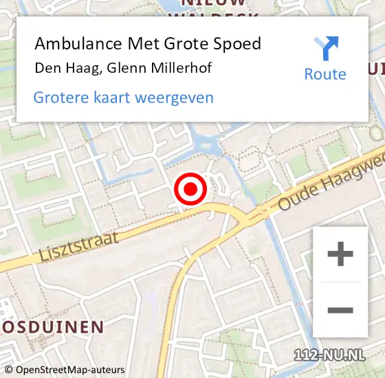 Locatie op kaart van de 112 melding: Ambulance Met Grote Spoed Naar Den Haag, Glenn Millerhof op 28 februari 2024 22:53