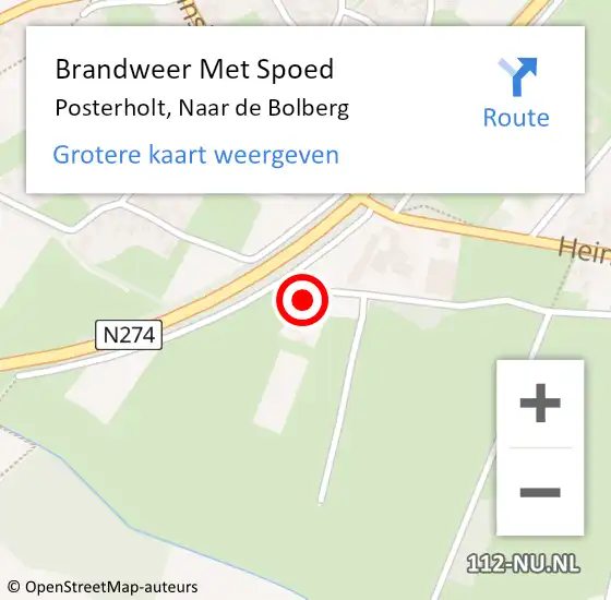 Locatie op kaart van de 112 melding: Brandweer Met Spoed Naar Posterholt, Naar de Bolberg op 28 februari 2024 23:37