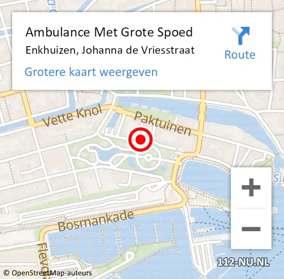 Locatie op kaart van de 112 melding: Ambulance Met Grote Spoed Naar Enkhuizen, Johanna de Vriesstraat op 29 februari 2024 00:01