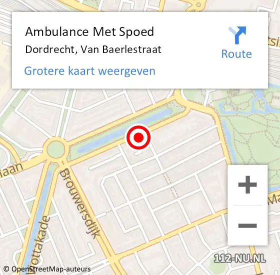 Locatie op kaart van de 112 melding: Ambulance Met Spoed Naar Dordrecht, Van Baerlestraat op 29 februari 2024 00:41