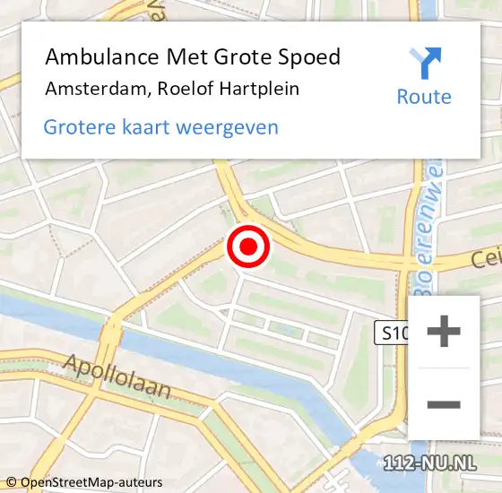 Locatie op kaart van de 112 melding: Ambulance Met Grote Spoed Naar Amsterdam, Roelof Hartplein op 29 februari 2024 03:34