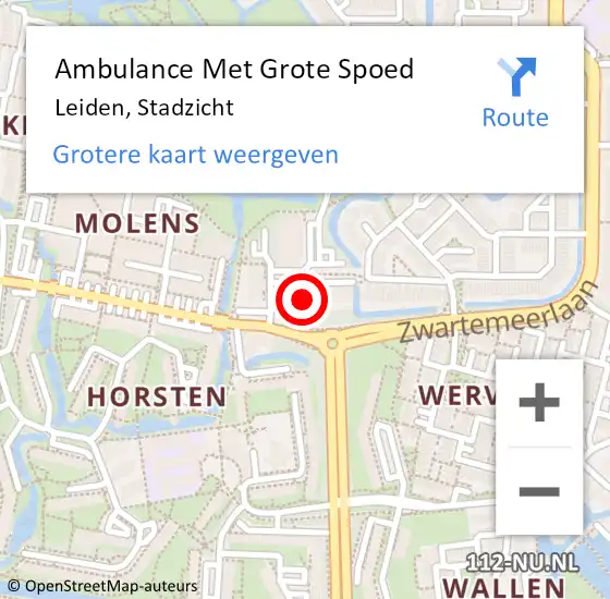 Locatie op kaart van de 112 melding: Ambulance Met Grote Spoed Naar Leiden, Stadzicht op 29 februari 2024 05:13