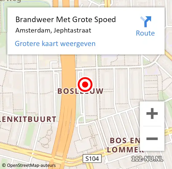 Locatie op kaart van de 112 melding: Brandweer Met Grote Spoed Naar Amsterdam, Jephtastraat op 29 februari 2024 06:59