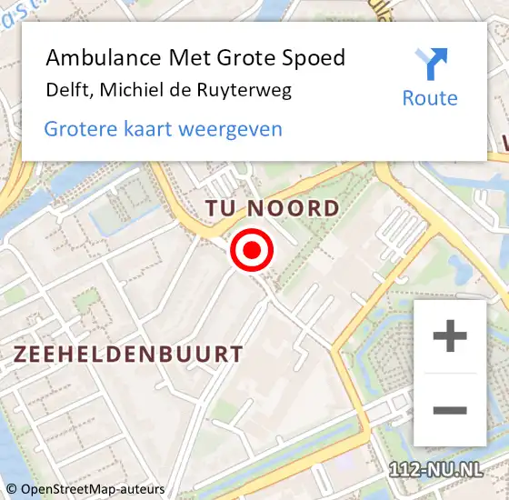 Locatie op kaart van de 112 melding: Ambulance Met Grote Spoed Naar Delft, Michiel de Ruyterweg op 29 februari 2024 07:09