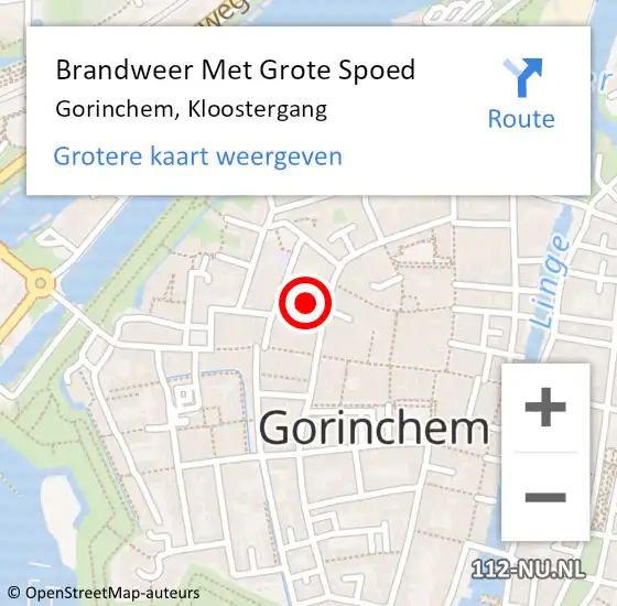 Locatie op kaart van de 112 melding: Brandweer Met Grote Spoed Naar Gorinchem, Kloostergang op 9 september 2013 17:37