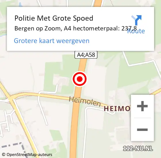 Locatie op kaart van de 112 melding: Politie Met Grote Spoed Naar Bergen op Zoom, A4 hectometerpaal: 237,8 op 29 februari 2024 07:50