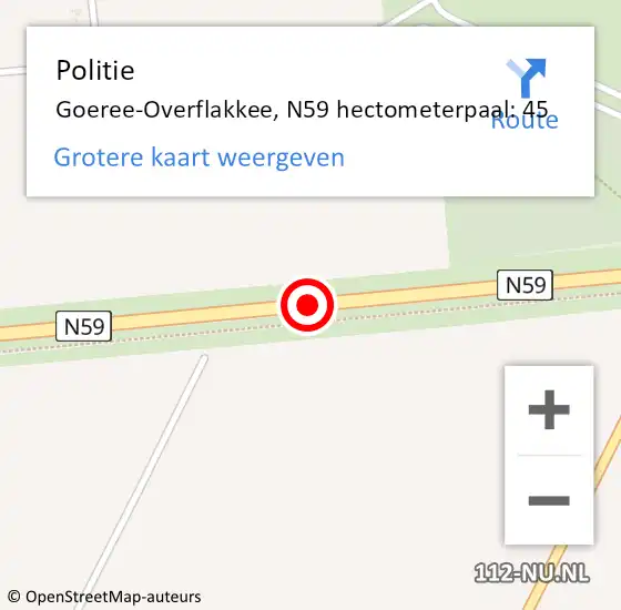Locatie op kaart van de 112 melding: Politie Goeree-Overflakkee, N59 hectometerpaal: 45 op 29 februari 2024 08:03