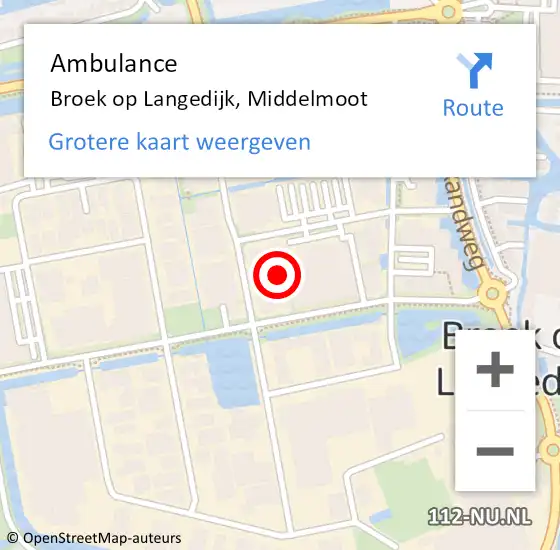 Locatie op kaart van de 112 melding: Ambulance Broek op Langedijk, Middelmoot op 29 februari 2024 08:31