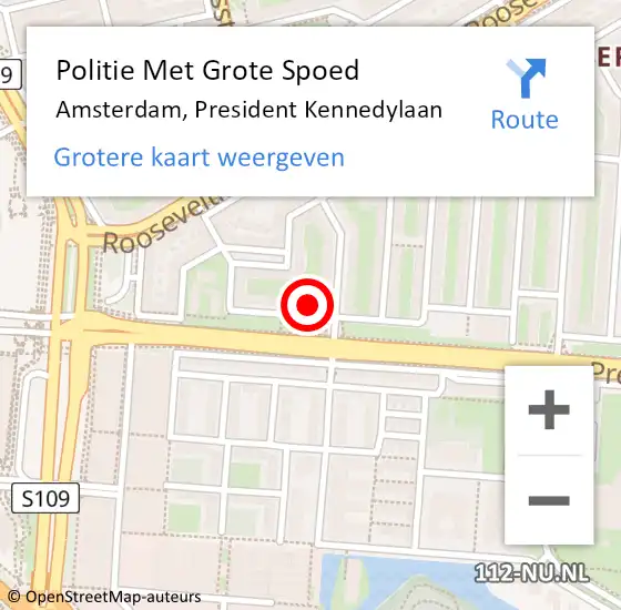 Locatie op kaart van de 112 melding: Politie Met Grote Spoed Naar Amsterdam, President Kennedylaan op 29 februari 2024 08:36