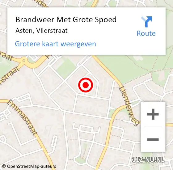 Locatie op kaart van de 112 melding: Brandweer Met Grote Spoed Naar Asten, Vlierstraat op 29 februari 2024 09:06