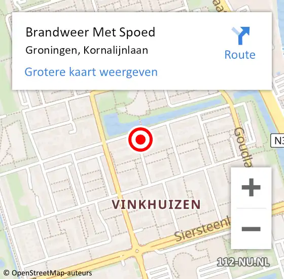 Locatie op kaart van de 112 melding: Brandweer Met Spoed Naar Groningen, Kornalijnlaan op 29 februari 2024 10:16