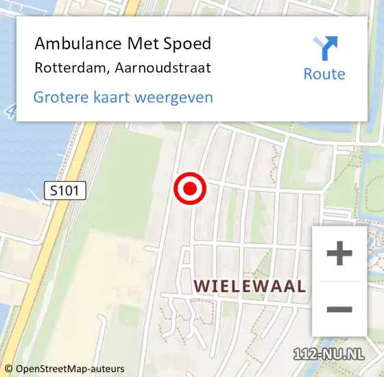 Locatie op kaart van de 112 melding: Ambulance Met Spoed Naar Rotterdam, Aarnoudstraat op 29 februari 2024 10:18