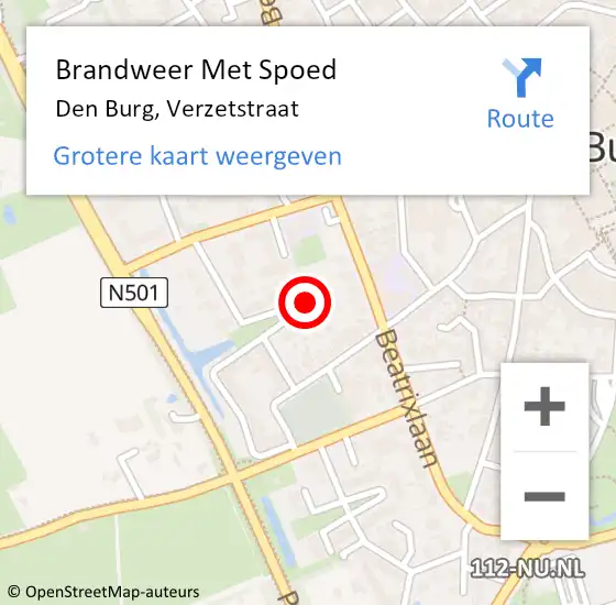 Locatie op kaart van de 112 melding: Brandweer Met Spoed Naar Den Burg, Verzetstraat op 29 februari 2024 10:25